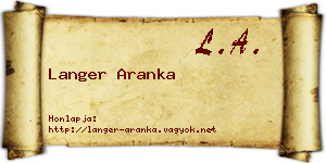 Langer Aranka névjegykártya